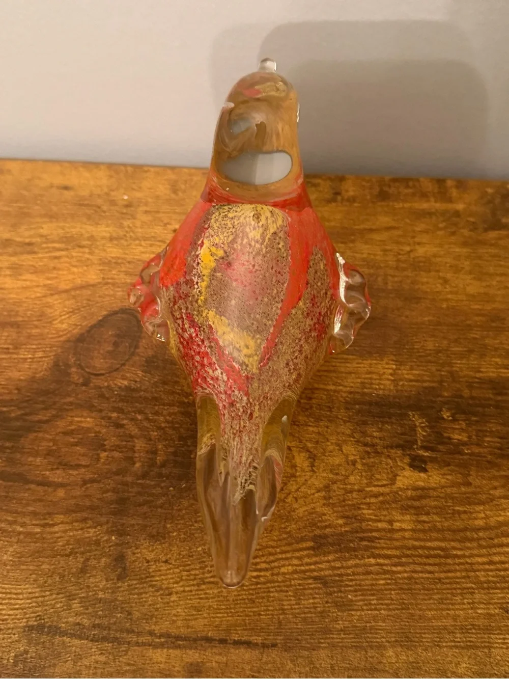 Pier 1 Art Glass Bird Figurine Red Gold Hand Blown Glass Decor Paperweight